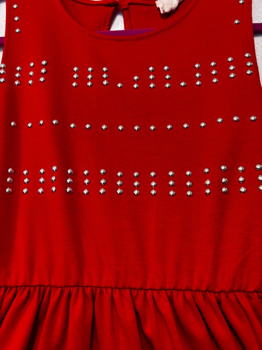 Red Studded Fit & Flare Dress Sleeveless Keyhole Back Medium - Picture 5 of 7